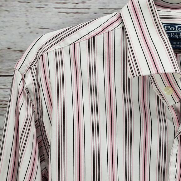 Polo by Ralph Lauren Men's Pink Striped Cotton Regent Custom Fit Shirt XL - Picture 9 of 13